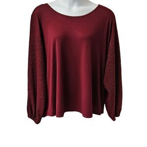 MICHAEL MICHAEL KORS Plus Size ruby red open knit lined longsleeve top 3X